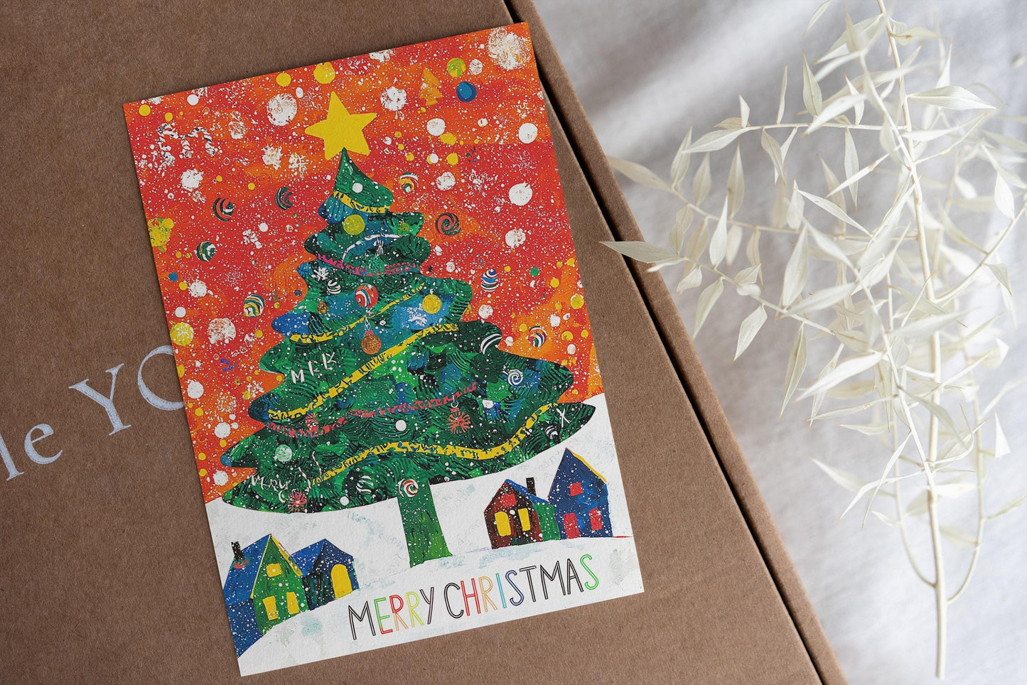 Whimsical Christmas Tree Card Colorful Festive Art Print Holiday Greeting George Miller Design