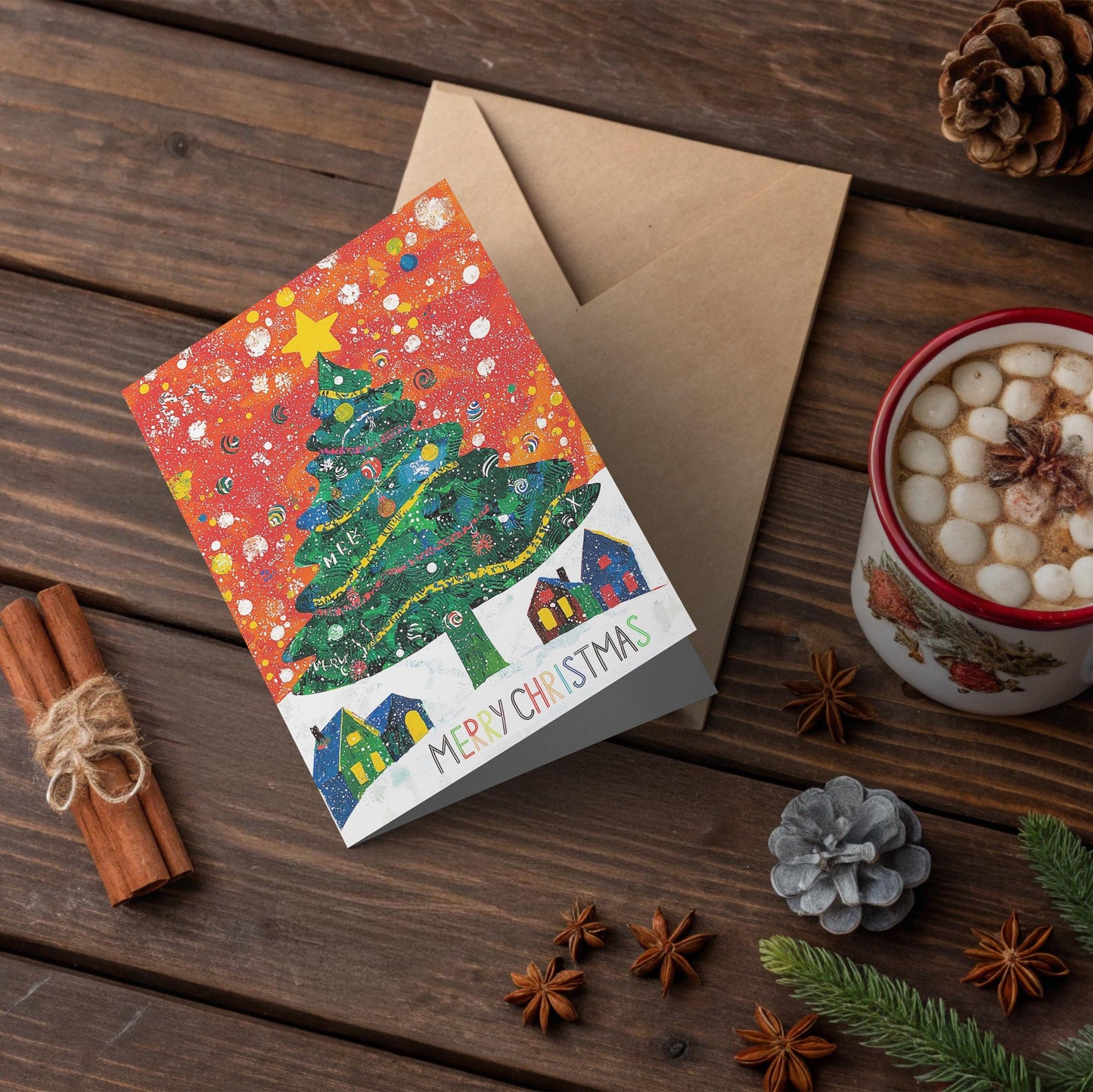Whimsical Christmas Tree Card Colorful Festive Art Print Holiday Greeting George Miller Design