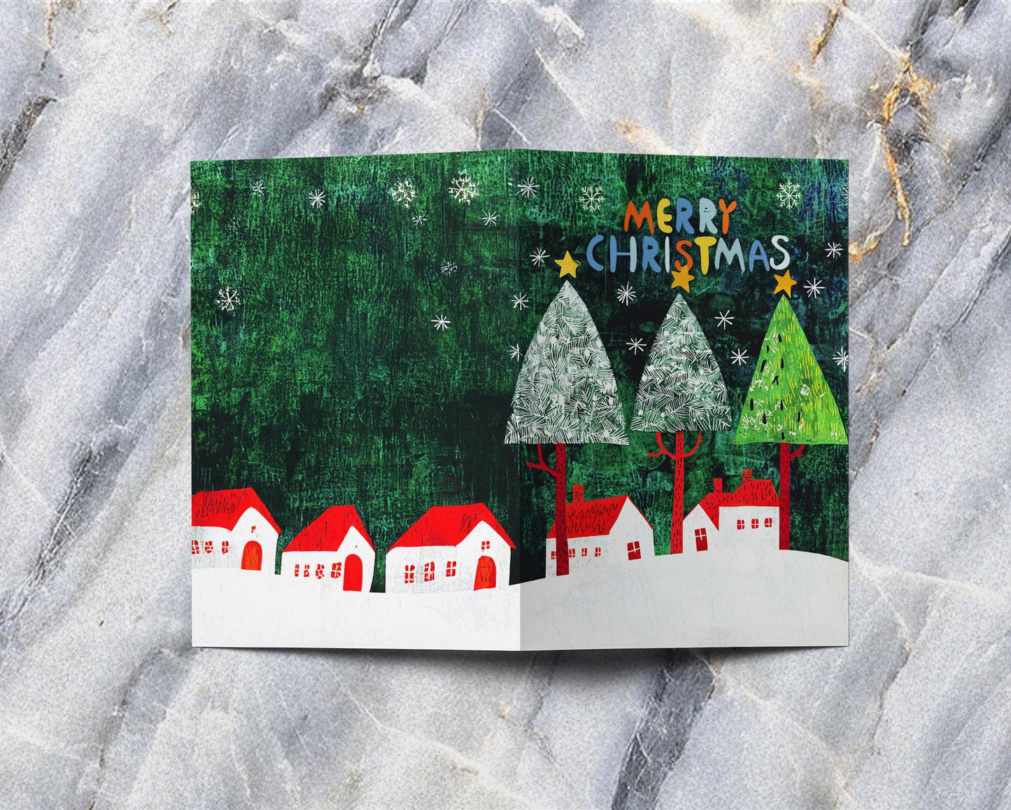 Artistic Christmas Card Whimsical Holiday Trees Folk Art Style Colorful Festive Illustration George Miller