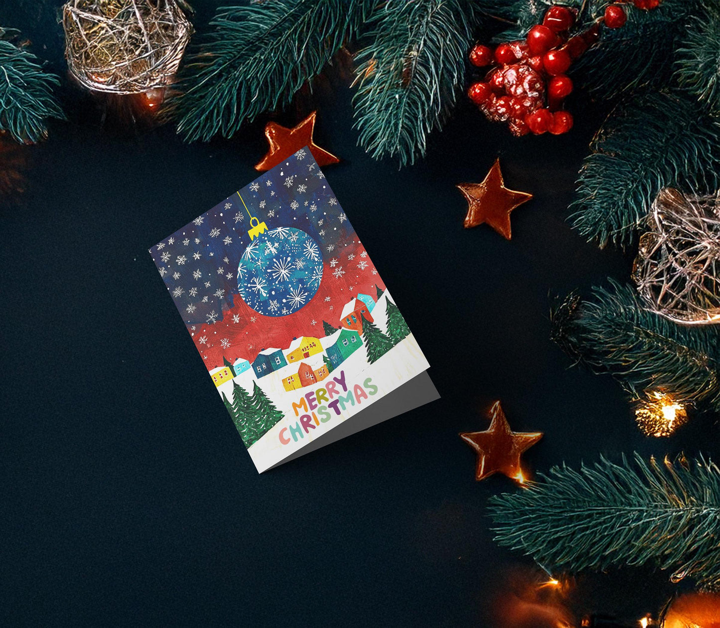 Artistic Christmas Ornament Card | Festive Illustration | George Miller Design | Holiday Art