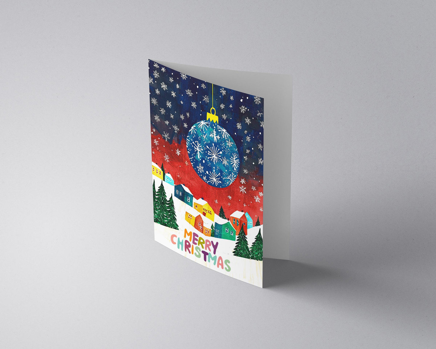 Colorful Village Christmas Card | Unique Snowflake Design | George Miller Holiday Greeting