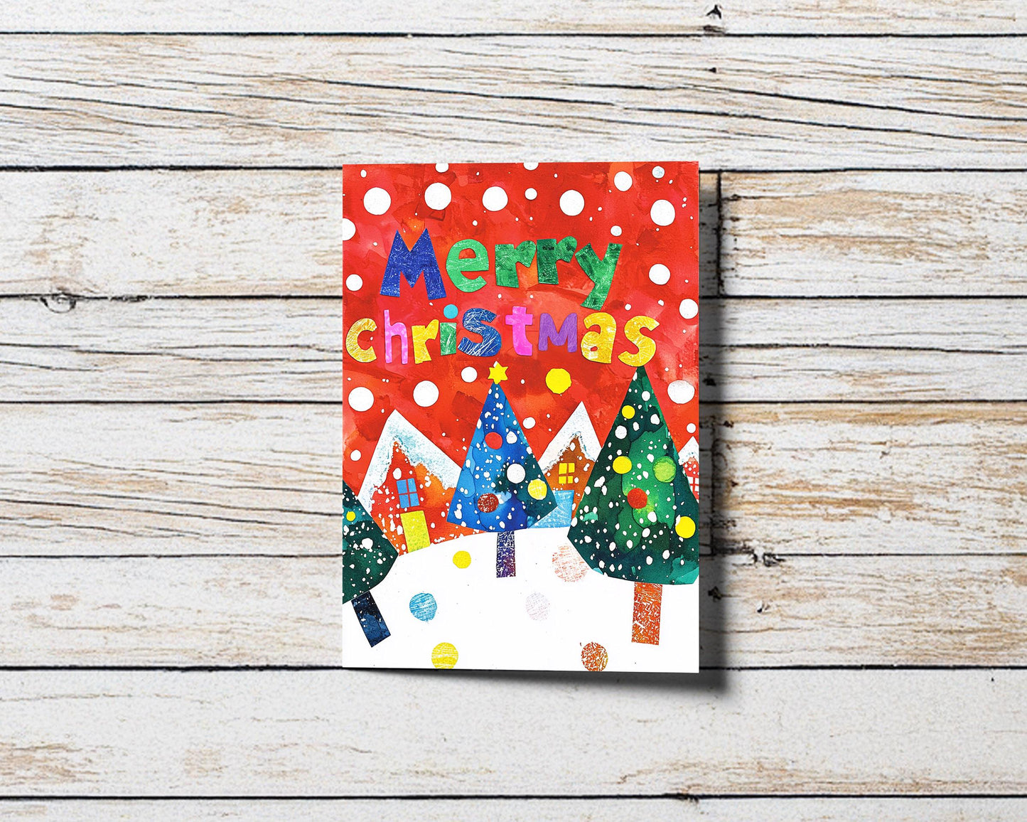 Artistic Christmas Card Bold Colors Stylized Village Art Print Unique Holiday Greeting George Miller