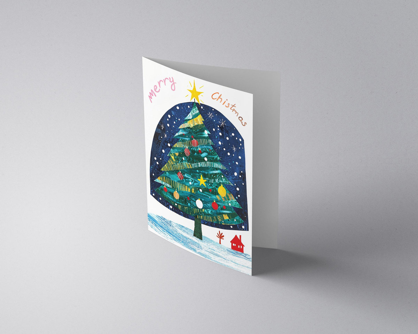 Merry Christmas Card Colorful Tree Design Festive Art Print Unique Holiday Message