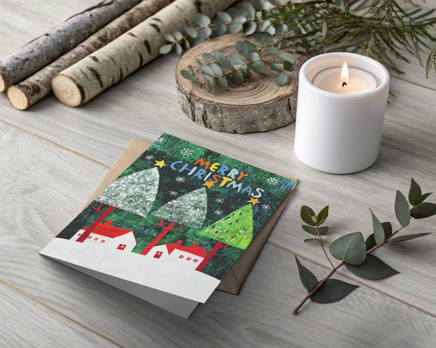 Whimsical Santa and Trees Cards | George Miller Art Set | 10 Festive Designs