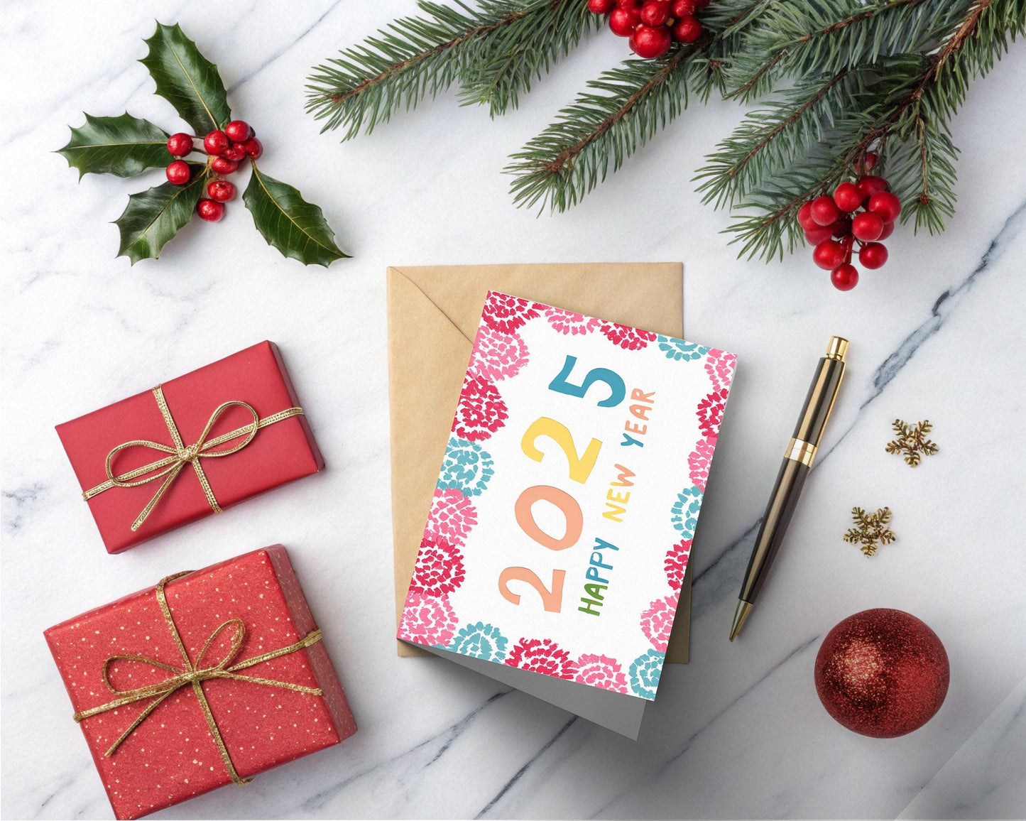 George Miller's 2025 Greeting | Vibrant New Year Card | Hand-Drawn Art | Festive Floral Design