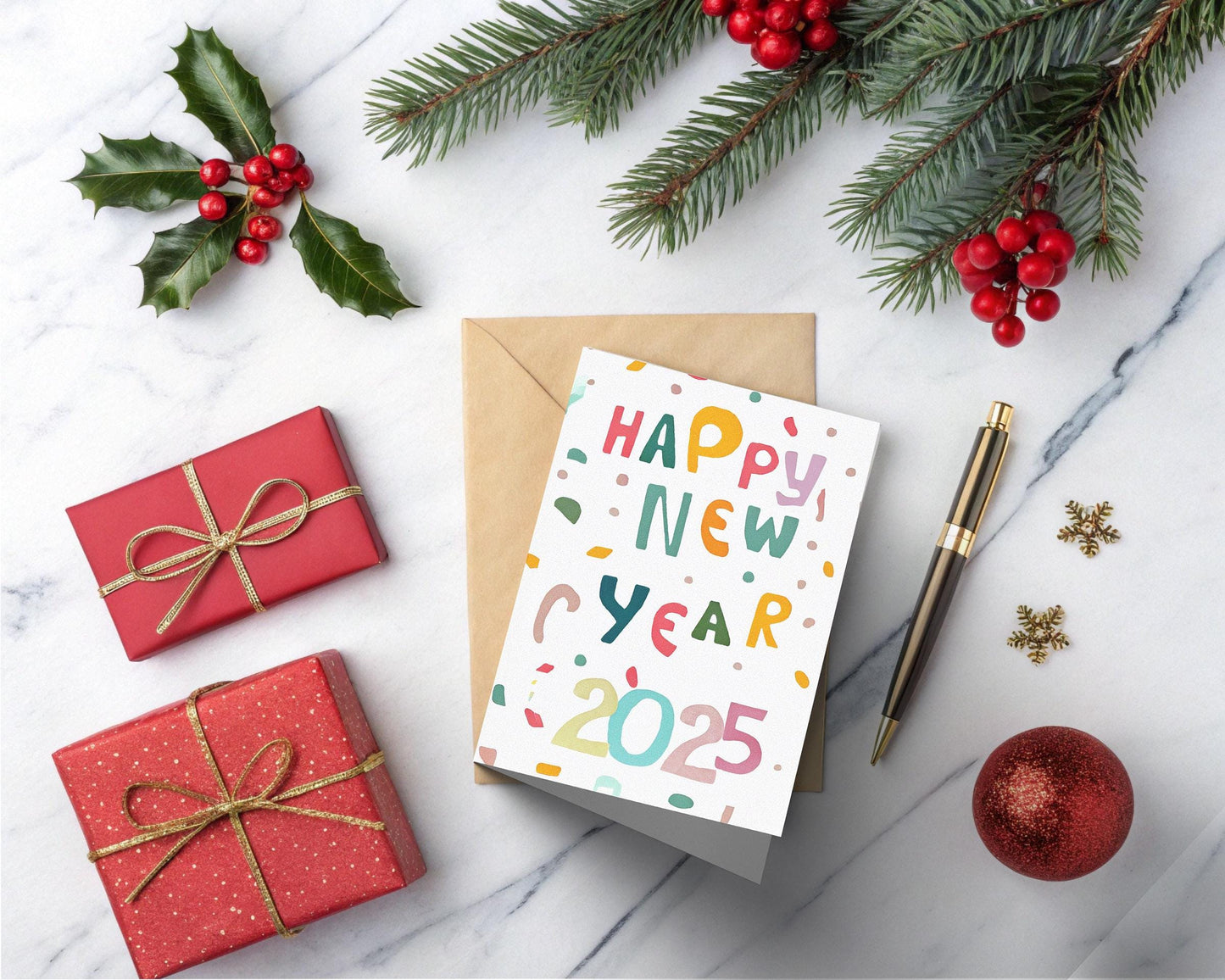 George Miller's 2025 Greeting | Vibrant New Year Card | Hand-Drawn Art | Festive Confetti Design