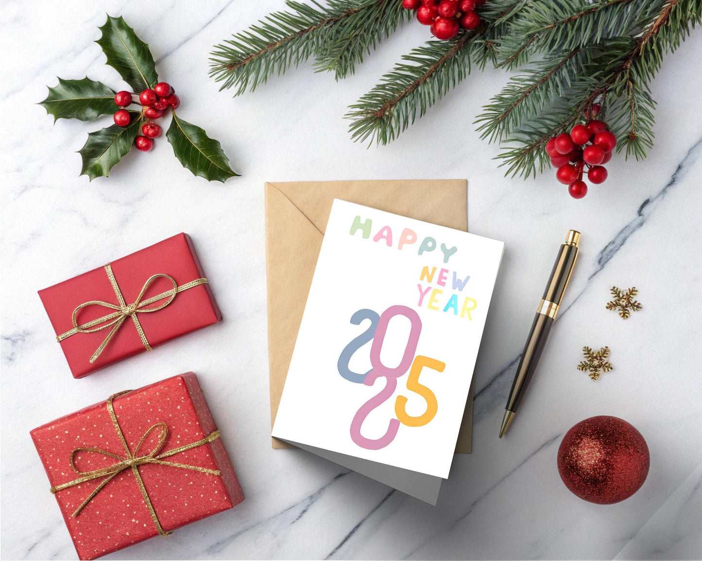 Celebratory 2025 Greeting Card Happy New Year Pastel Typography Minimalist Design Playful