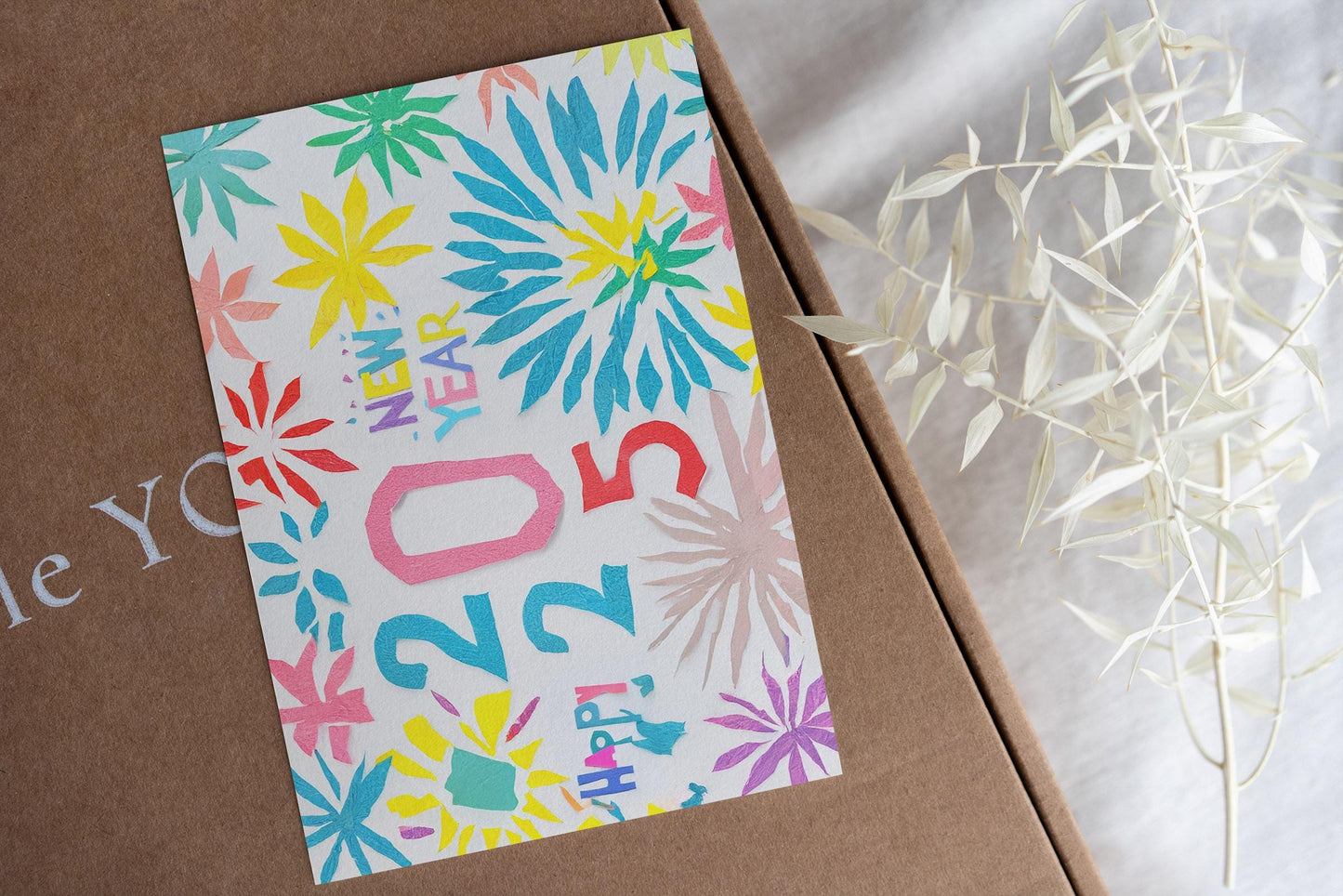 2025 Celebration Card Colorful New Year Design Festive Floral Greeting Unique Art Print George Miller Handmade