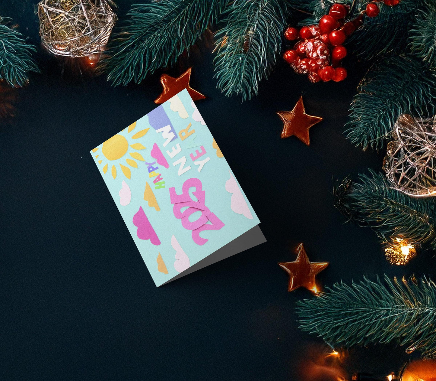 Vibrant New Year 2025 | Whimsical Sky Card | Colorful Greeting | George Miller Artwork