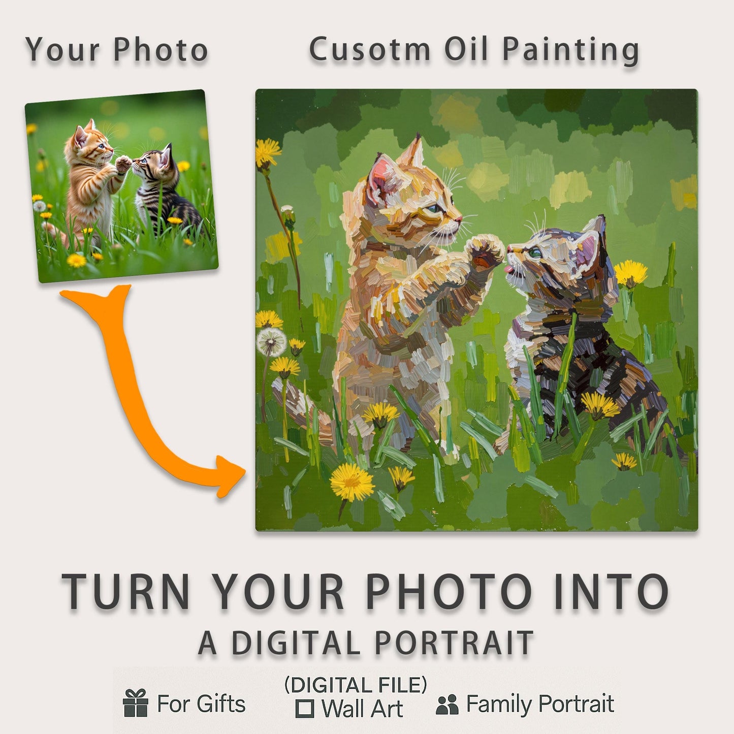 Custom Pet Portrait Digital Art – Vibrant Impasto Oil Style, Dog Portrait, Handcrafted Digital Cat Portrait - 2 Pets or 1 Pet + 1 Human