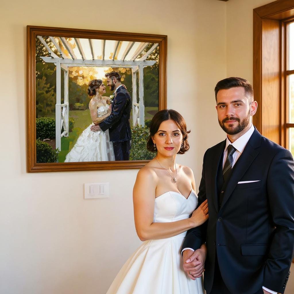 Wedding Day Oil Portrait – Custom Textured Brushstroke Canvas Print