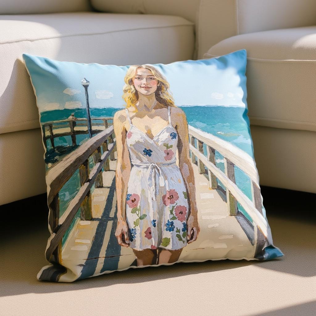 Painted Portrait Pillow - Personalized Gift, Faux Down Cushion