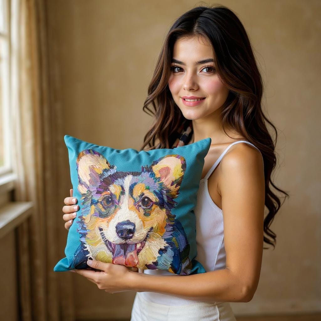 Custom Pet Portrait Cushion - Illustrated Pet Pillow with Faux Down - Cat Dog Memory Gift