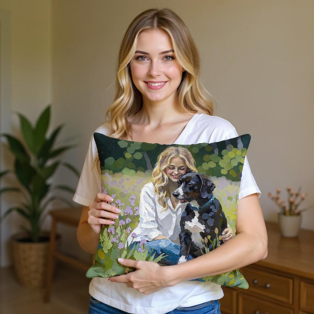 Thick Oil Painted Pet Art Pillow - Custom Dog Cat Cushion - Pet Owner Gift Idea
