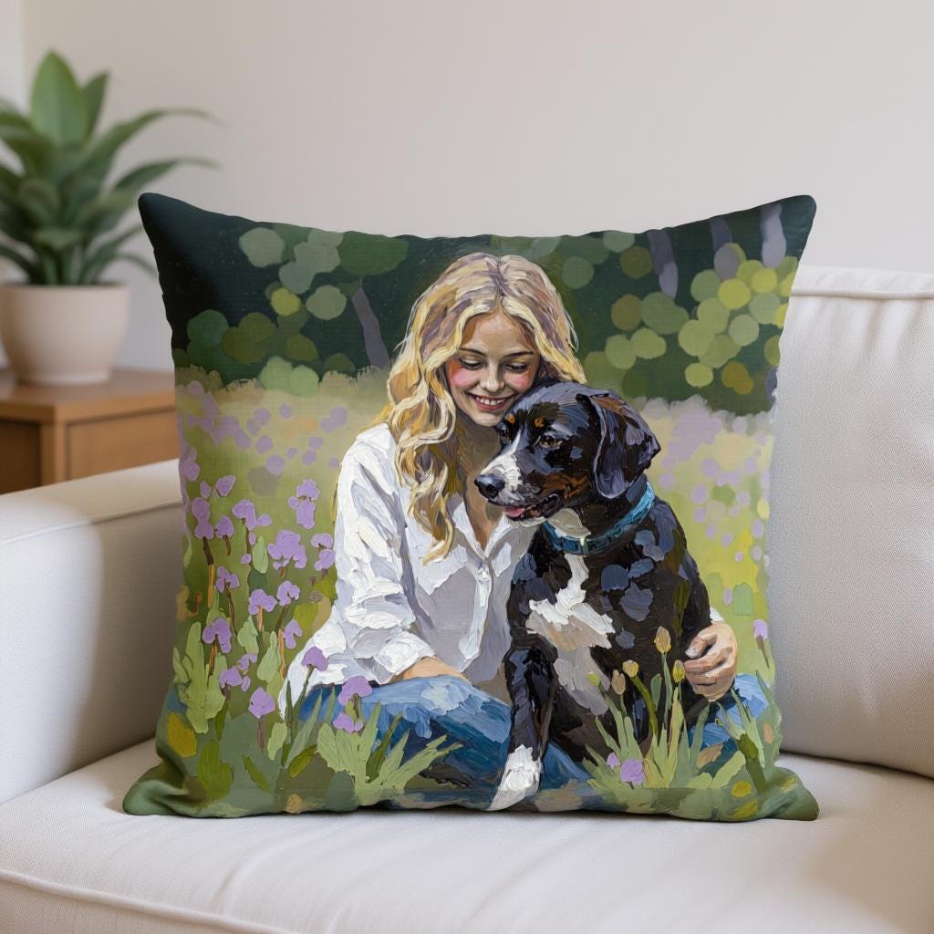 Custom Pet Throw Pillow - Textured Oil Brushstroke Style - Dog Cat Memorial Gift