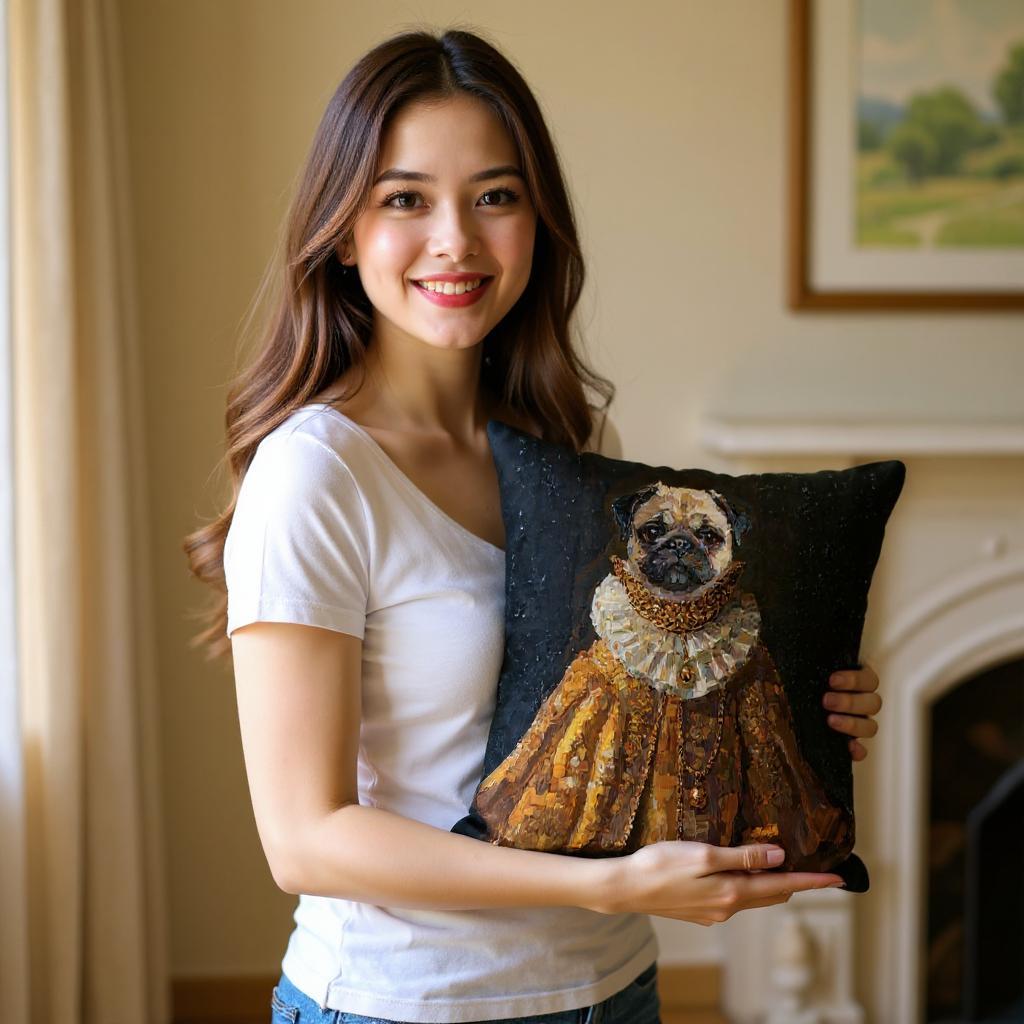Custom Aristocrat Pet Pillow - Dog Cat Painted in Noble Outfit - Fantasy Art