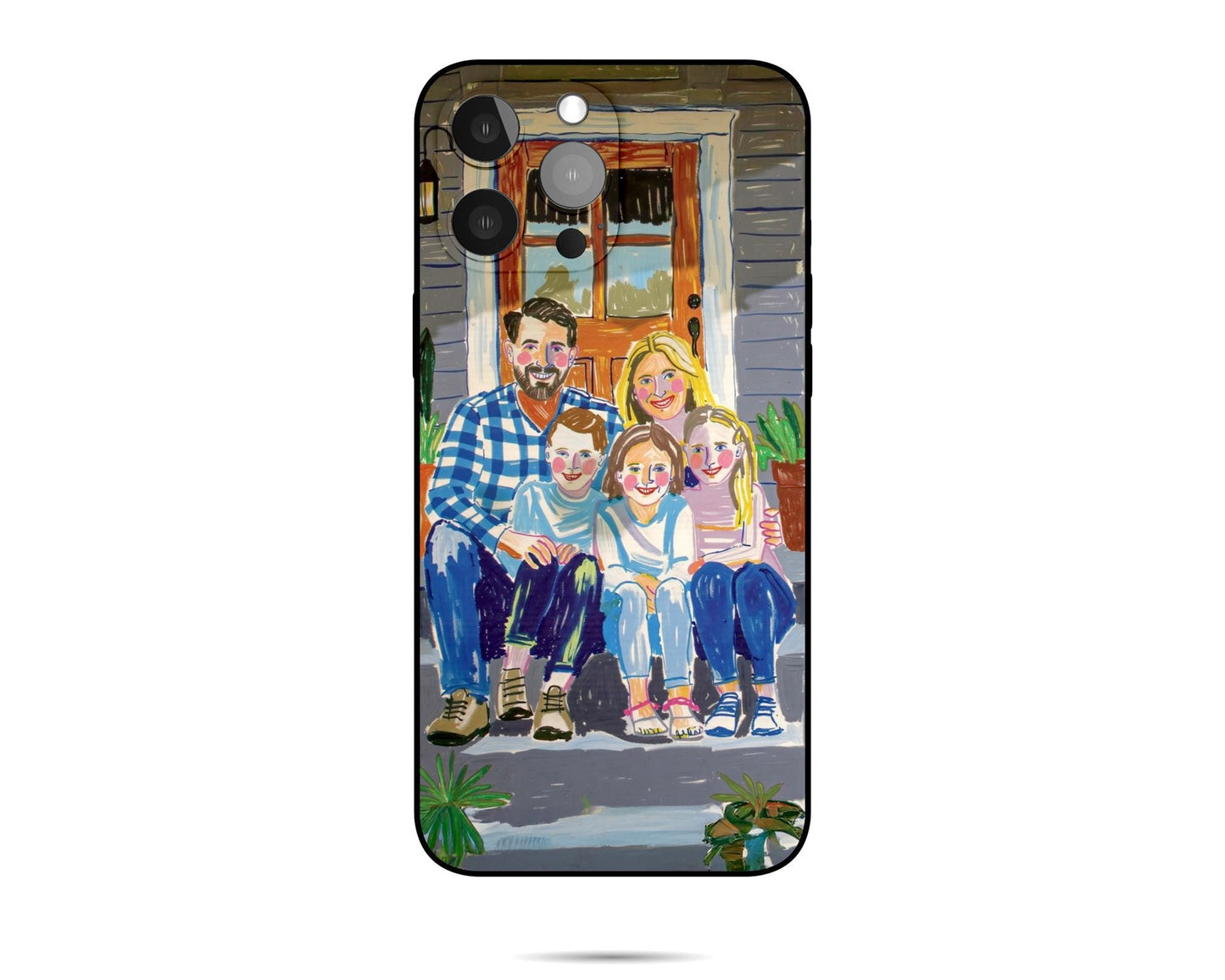 Custom Family Portrait iPhone Case – Illustrated Silicone Cover Gift - Personalized iPhone 15/16 Case – Family Portrait iPhone Cover