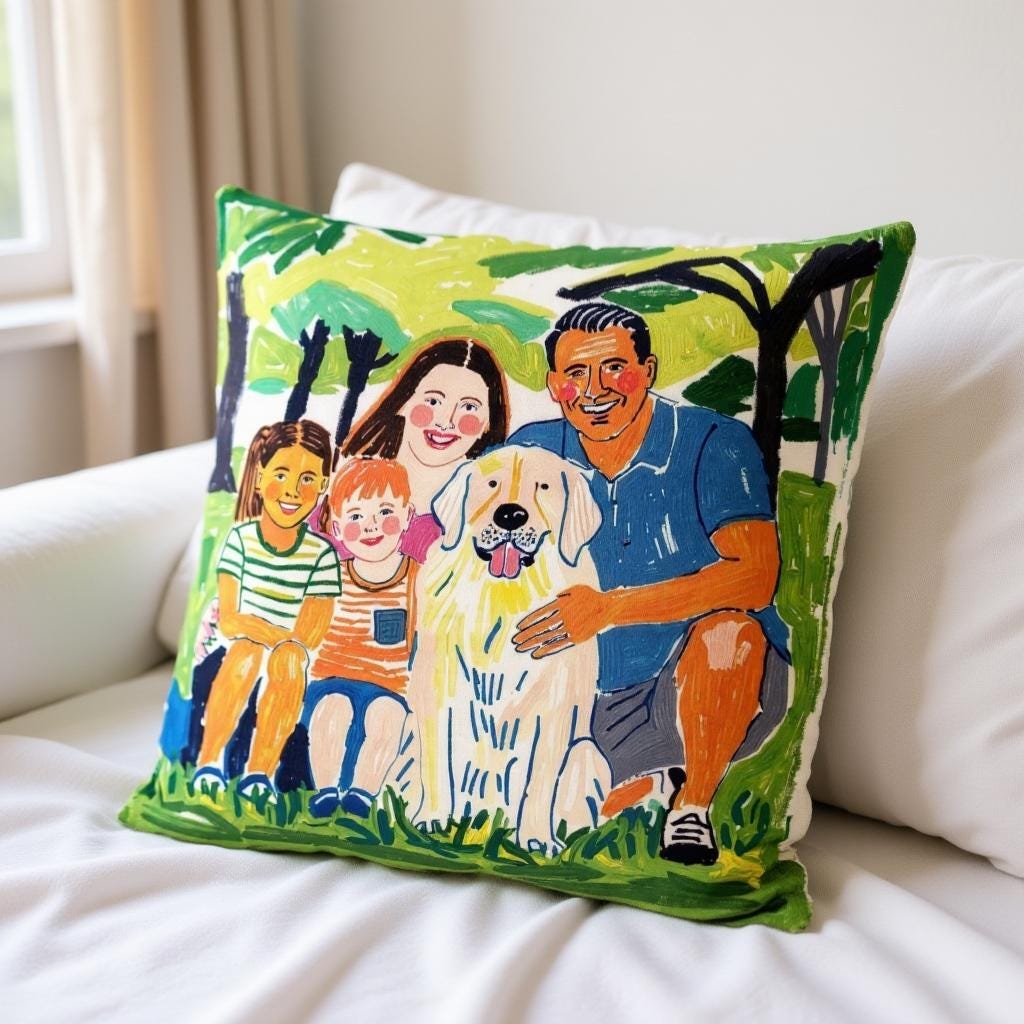 Hand Painted Custom Pillow from Your Family Photo