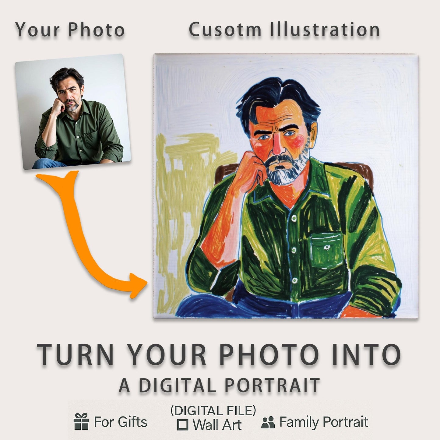 Digital Custom Portraits – Vibrant, Personalized Portrait Artwork - Turn Your Photo into Art - Unique Custom Portrait - 1 Subject