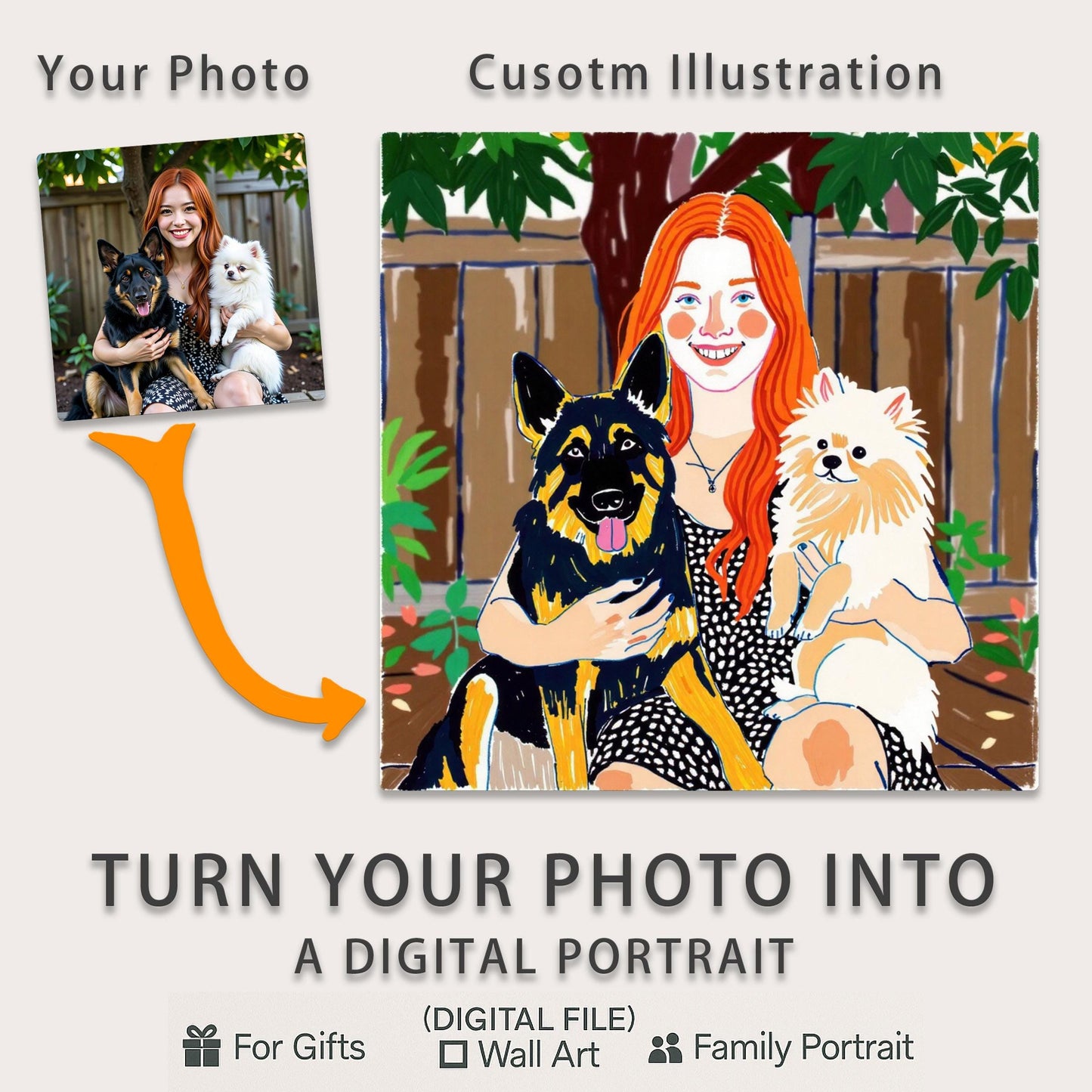 Personalized Pet Portrait – Custom Digital Art from Your Photos – Includes 2 Pets, Free Revision, Perfect Gift or Keepsake