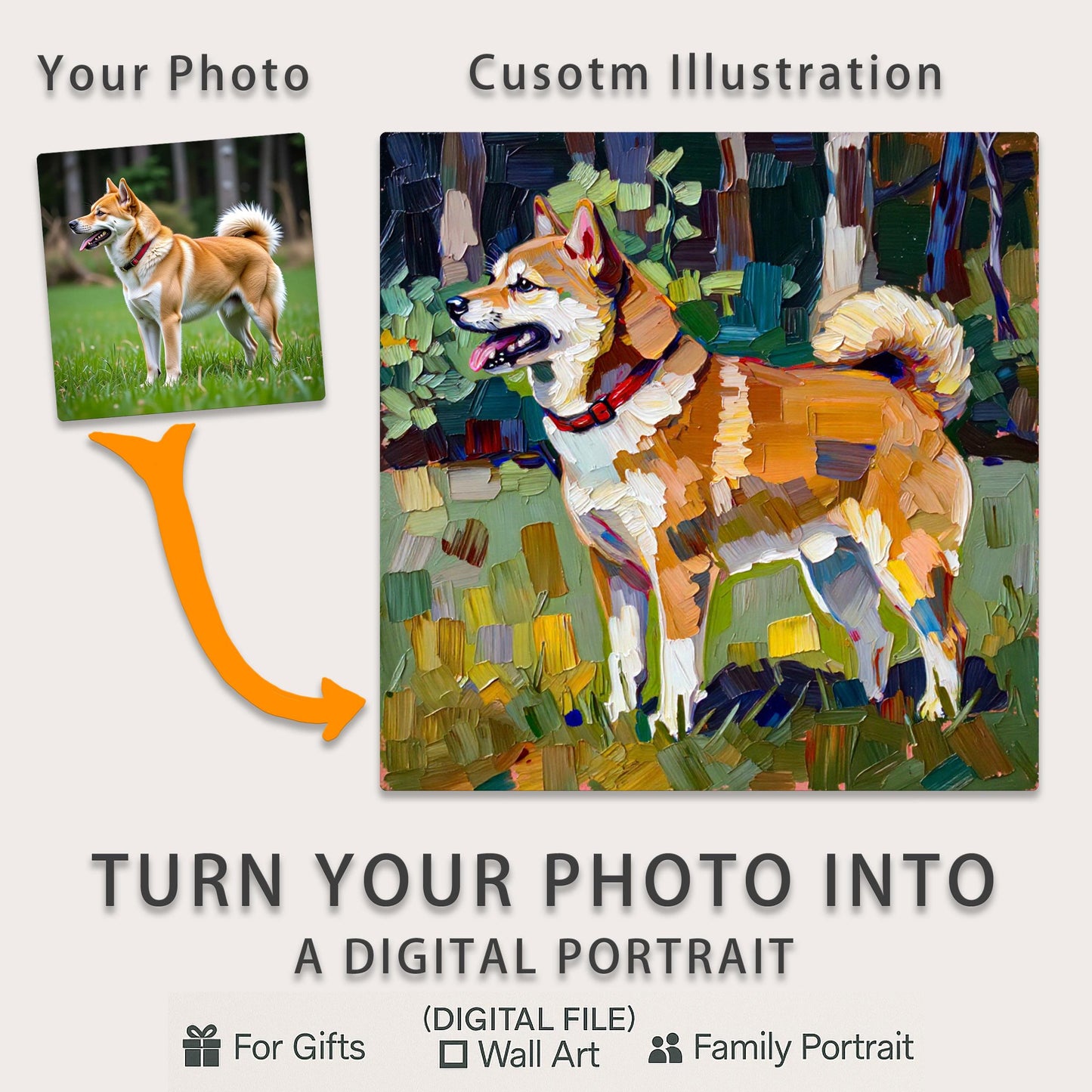 Custom Impasto Pet Portrait – Textured Digital Oil Style Painting from Your Photo, 1-Day Delivery & Free Revision