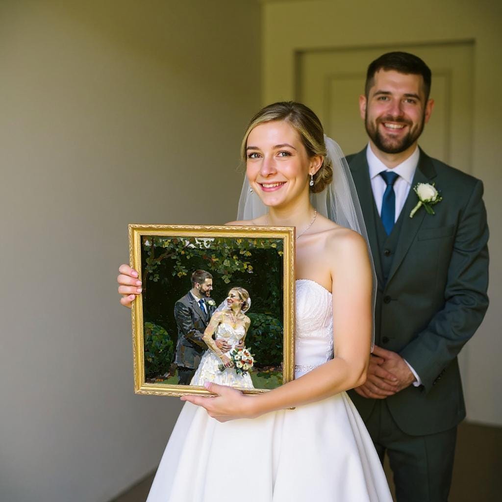 Personalized Hand-Painted Wedding Portrait – Custom Oil Canvas Print