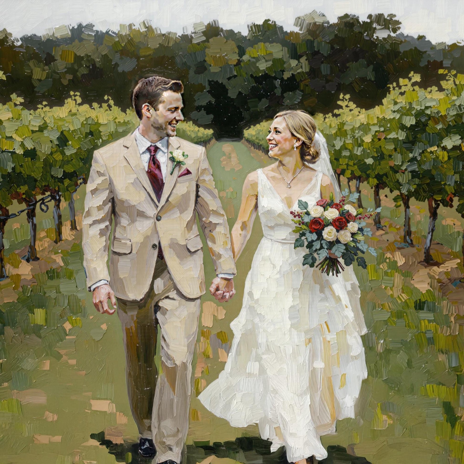 Custom Wedding Couple Portrait – Thick Painted Oil Style Artwork