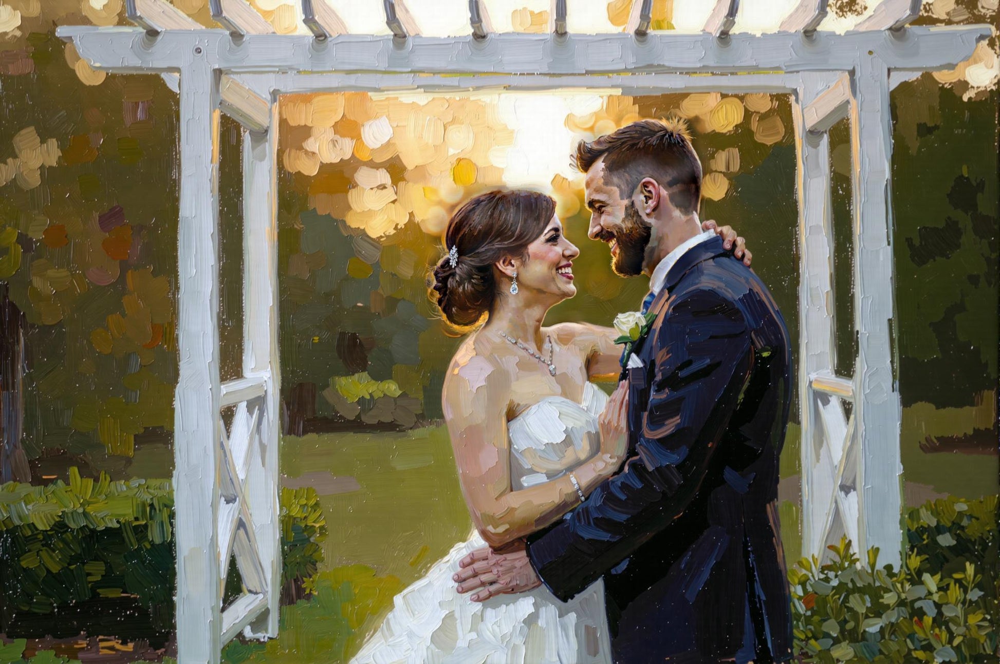 Custom Oil Wedding Portrait – Vibrant Textured Brushstroke Artwork
