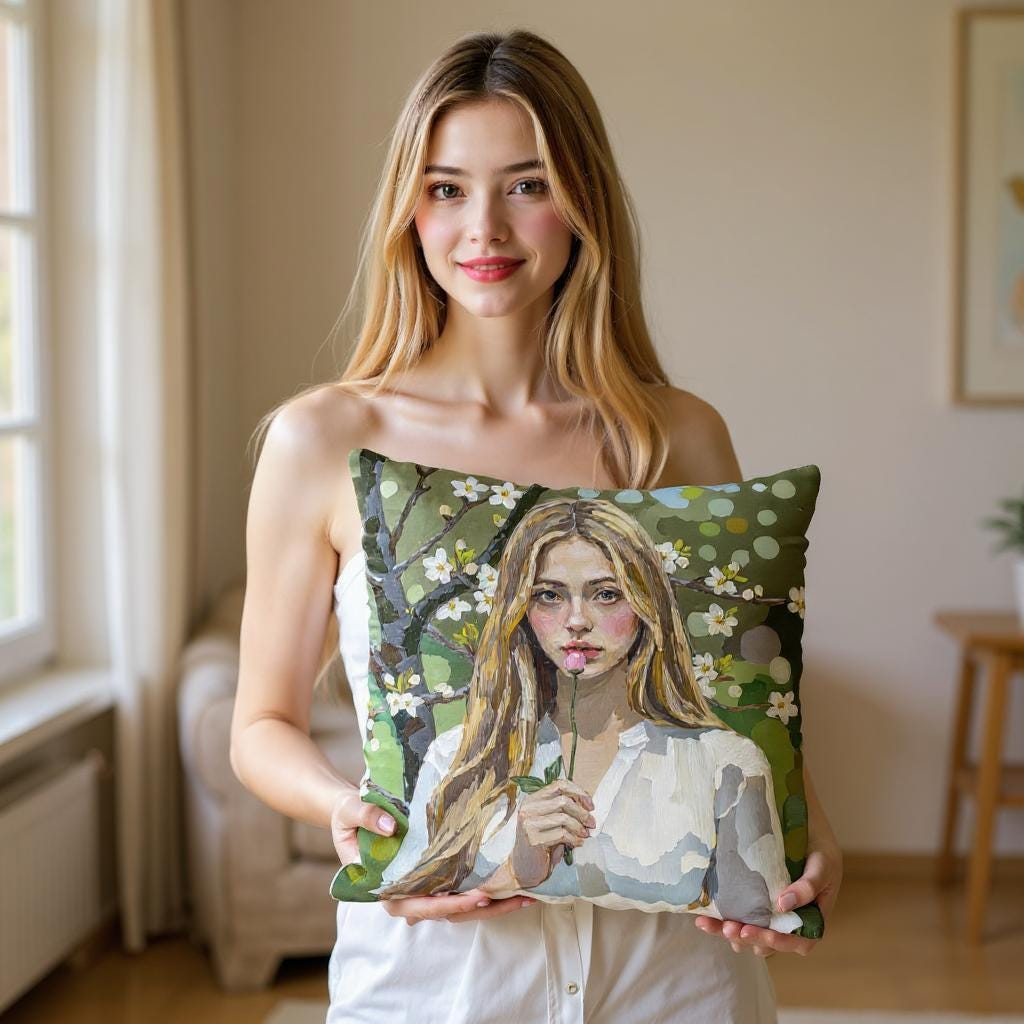 Custom Art Throw Pillow - Hand Painted Style, Free Digital Portrait