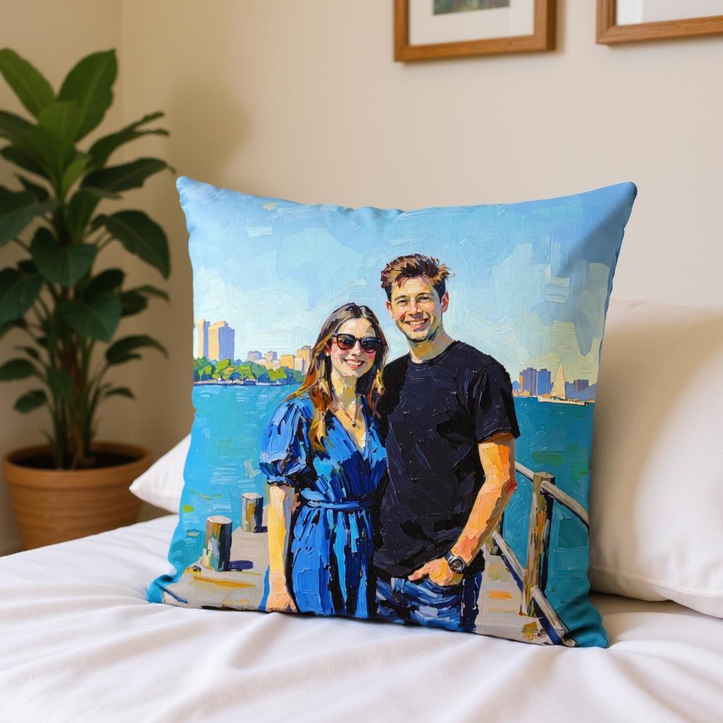 Custom Wedding Portrait Pillow from Photo - Painted Oil Style - Gift for Bride and Groom