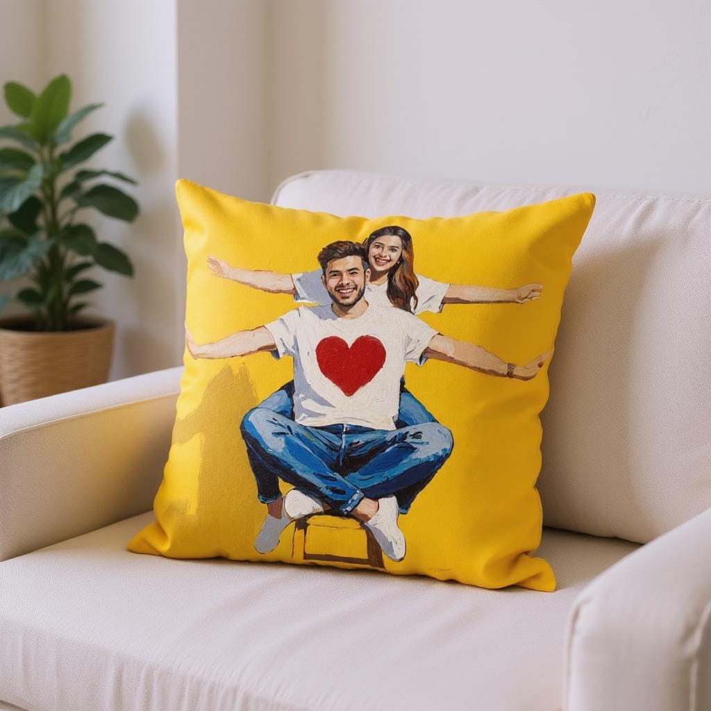 Photo to Custom Wedding Pillow - Hand Painted Look - 2 People - Faux Down Luxury Throw Pillow Gift