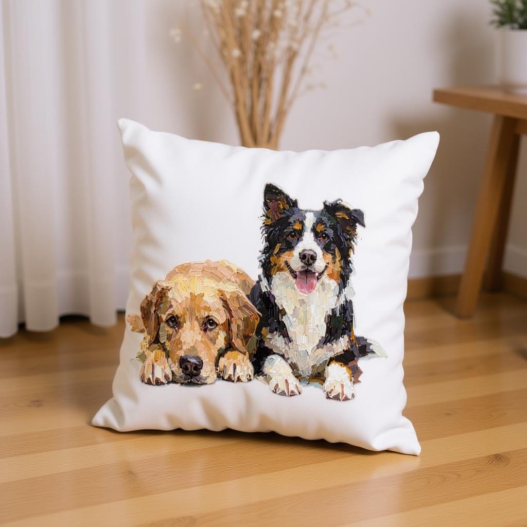 Custom Pet Portrait Pillow with Thick Oil Texture - Dog Cat Lover Personalized Gift