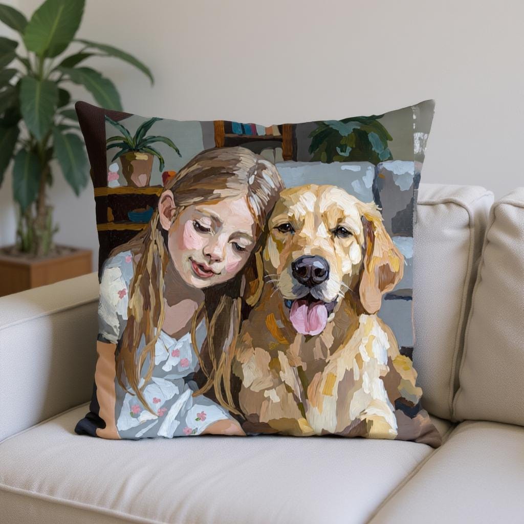 Oil Style Pet Portrait Pillow - Faux Down Custom Pet Art Pillow for Pet Lovers