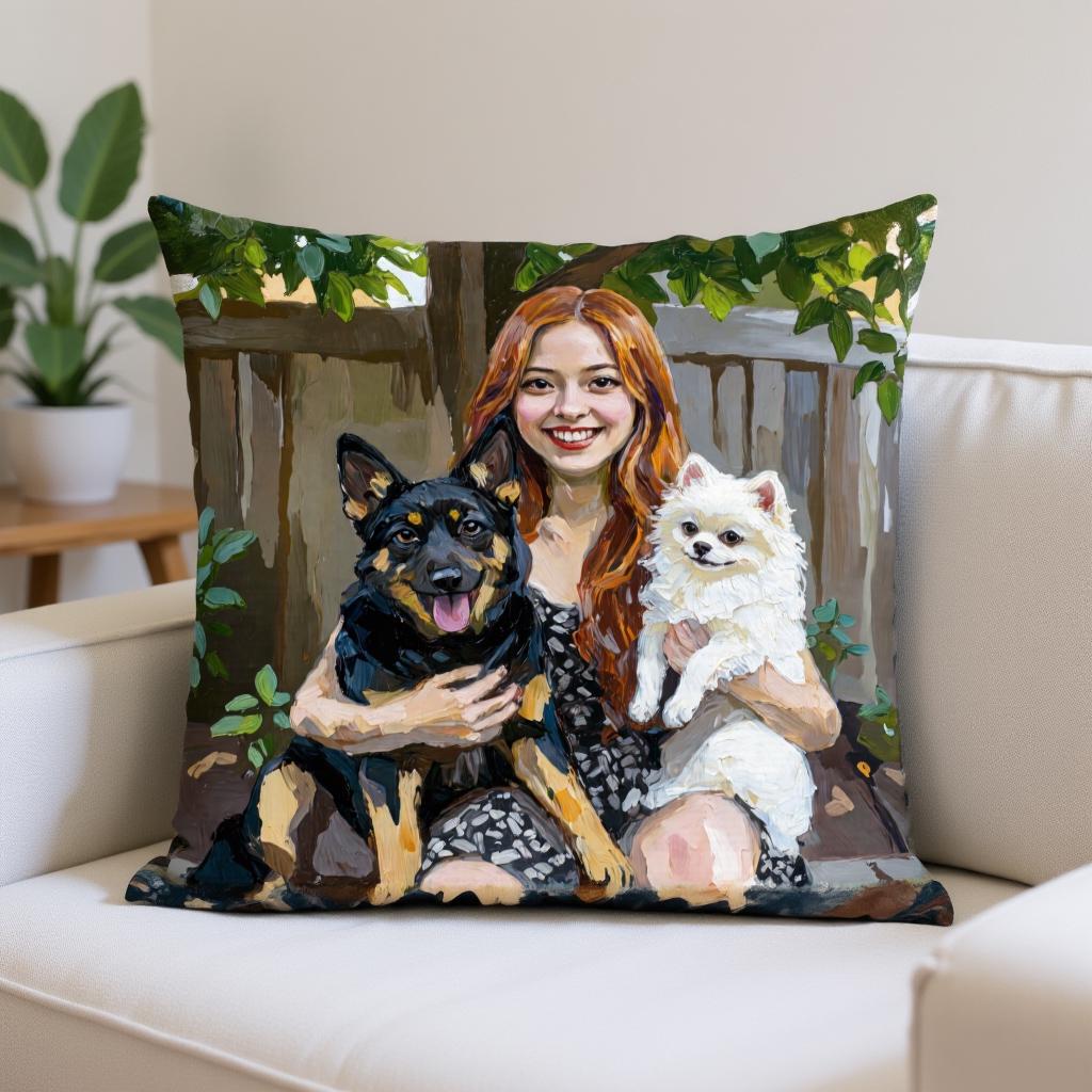 Hand Painted Pet Portrait Pillow - Custom Oil Style Dog Cat Throw Pillow Gift