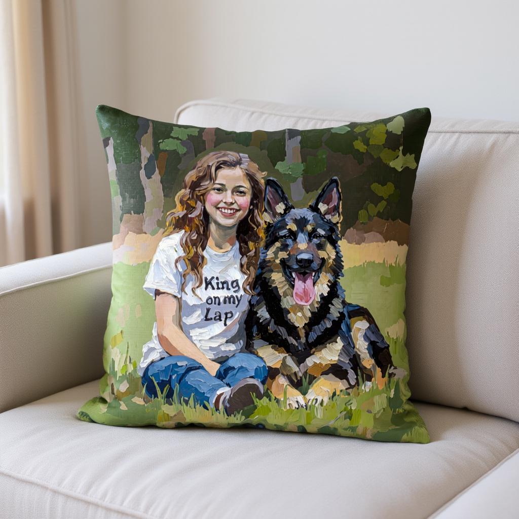 Custom Oil Pet Portrait Pillow - Thick Brushstroke Dog or Cat Pillow from Photo