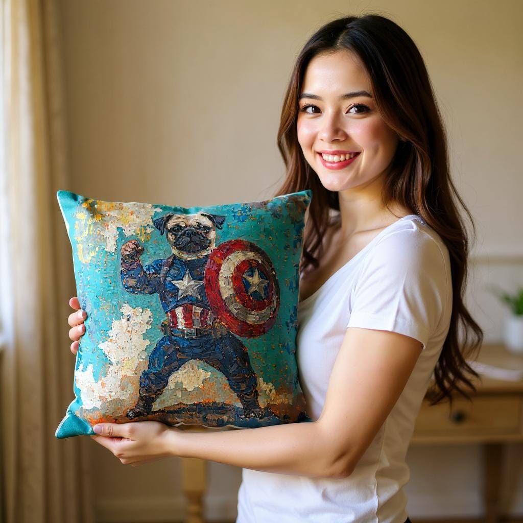 Superhero Pet Portrait Pillow - Custom Thick Brushstroke Dog Cat Throw Pillow