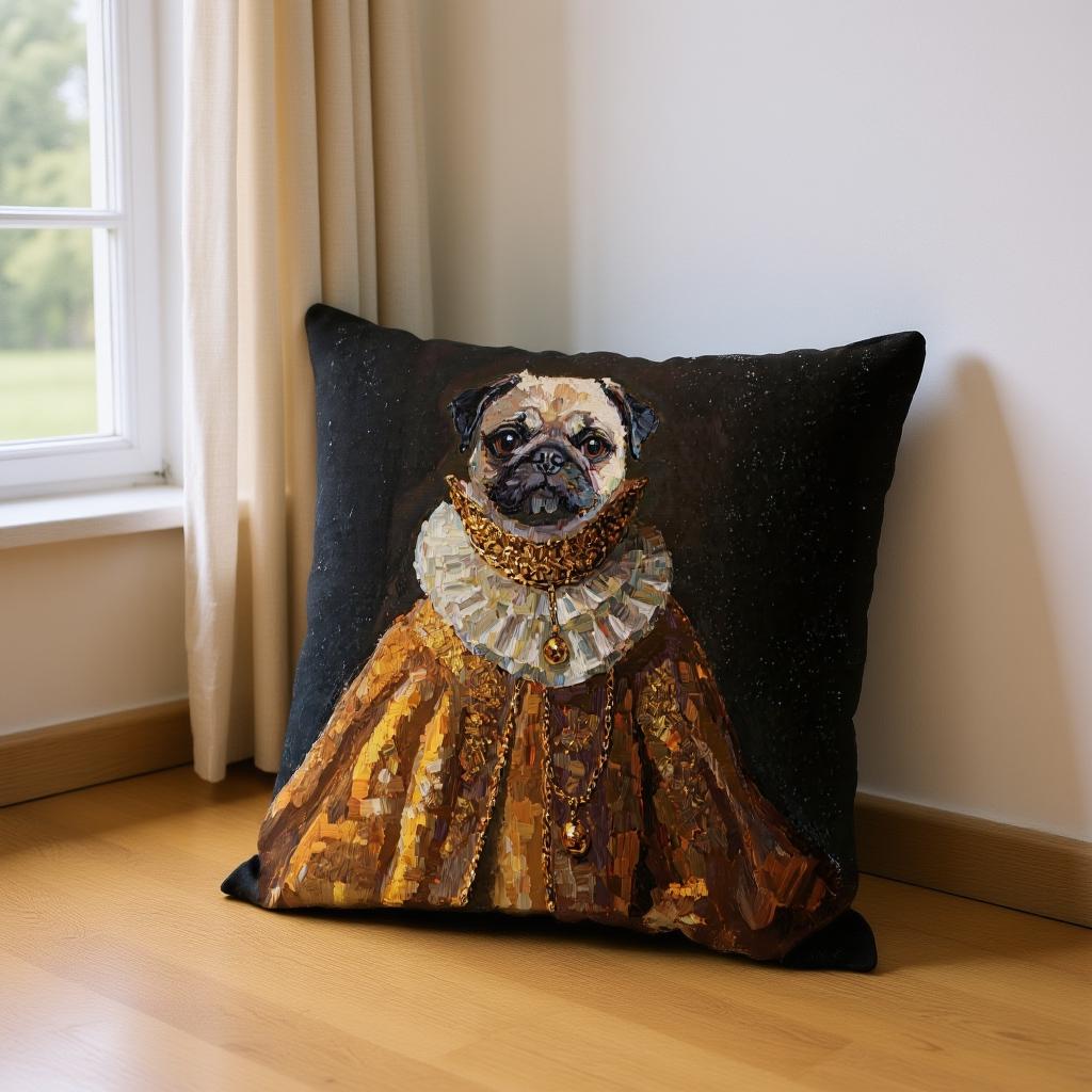Custom Noble Pet Pillow - Oil Painted Cat Dog in Royal Renaissance Costume