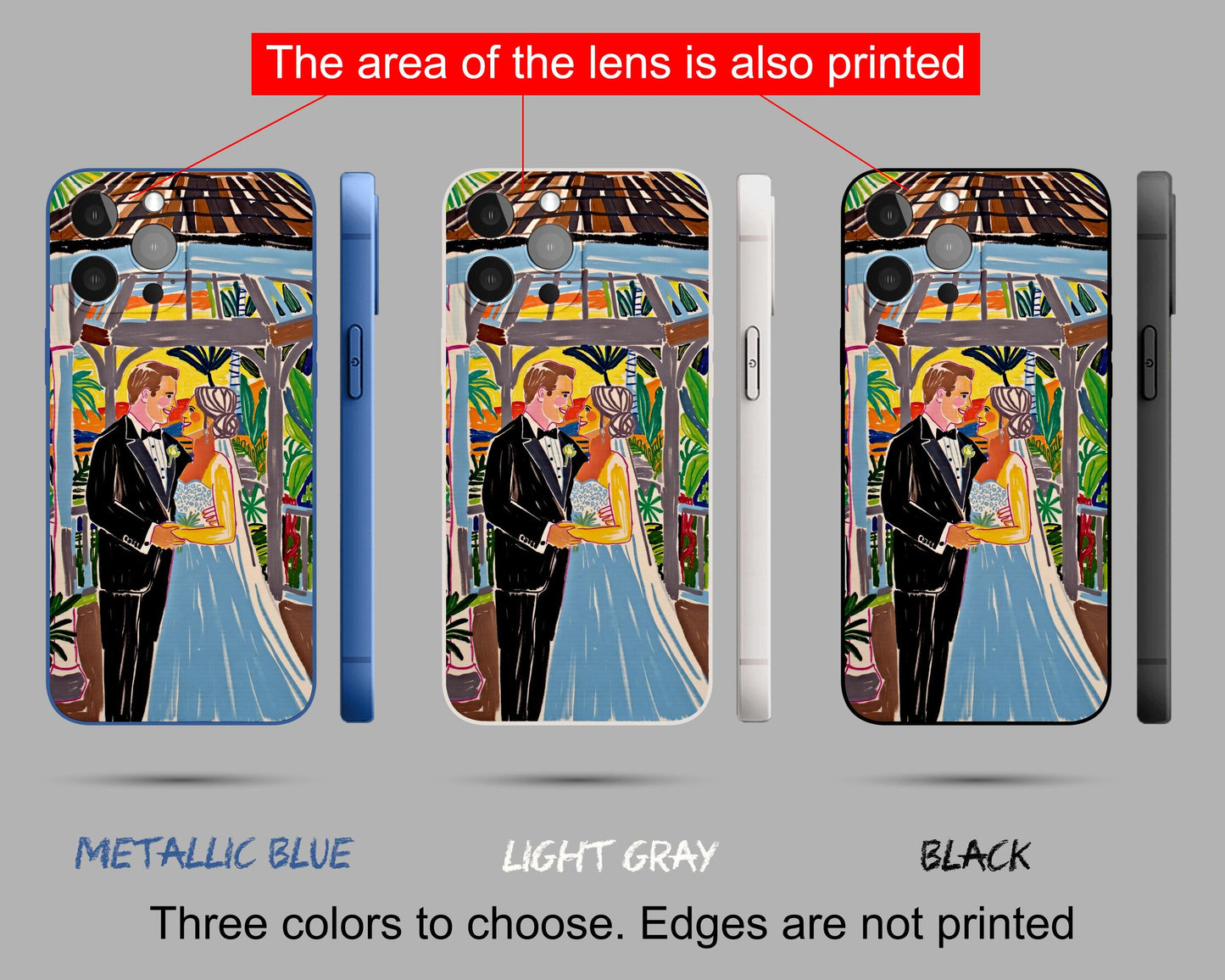 Custom Wedding Portrait iPhone Case – Personalized Couple Gift – Illustrated Phone Cover – Wedding Keepsake – Bride and Groom Drawing