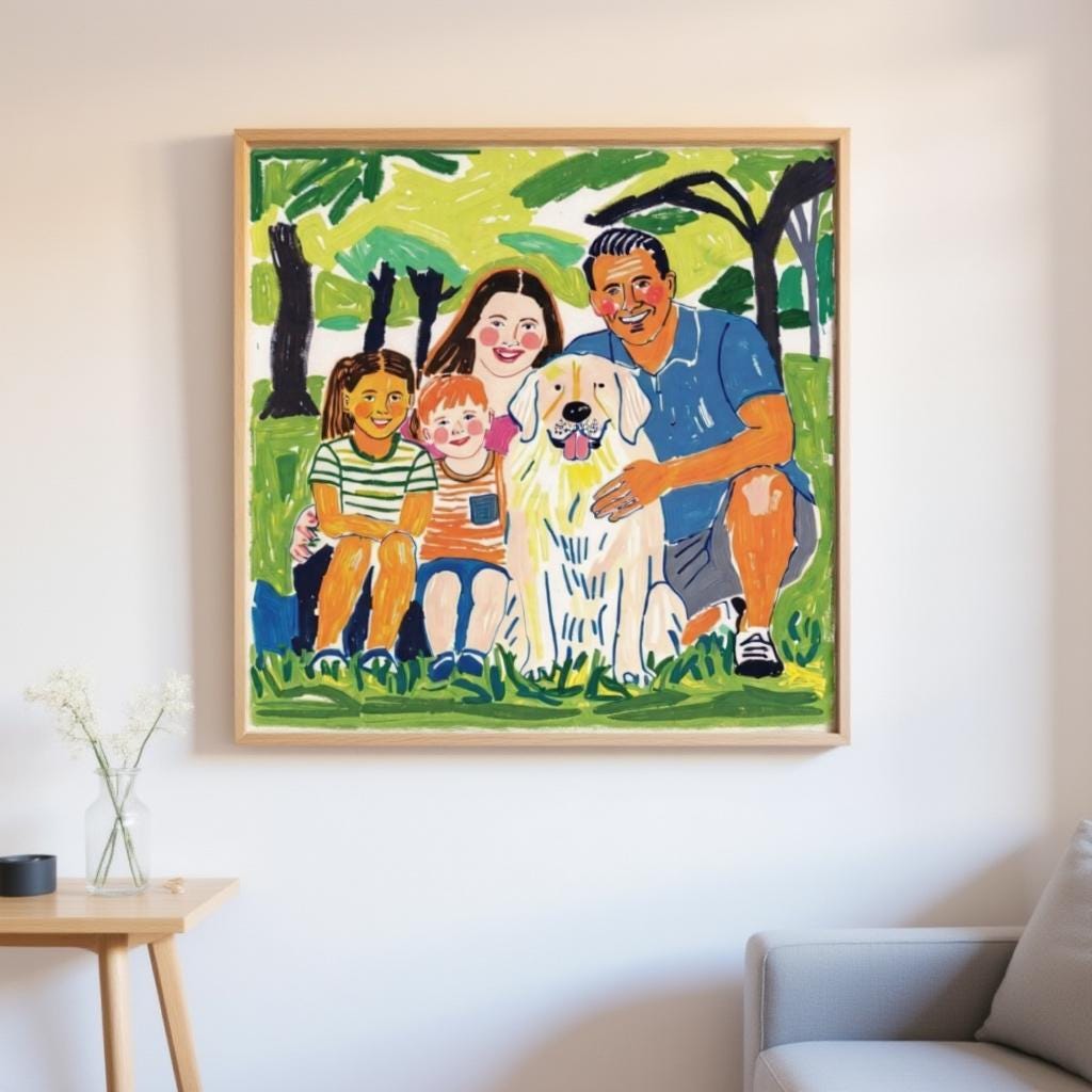 Custom Family Portrait Canvas Print – Illustrated Art from Photo, Gift for Parents or Grandparents