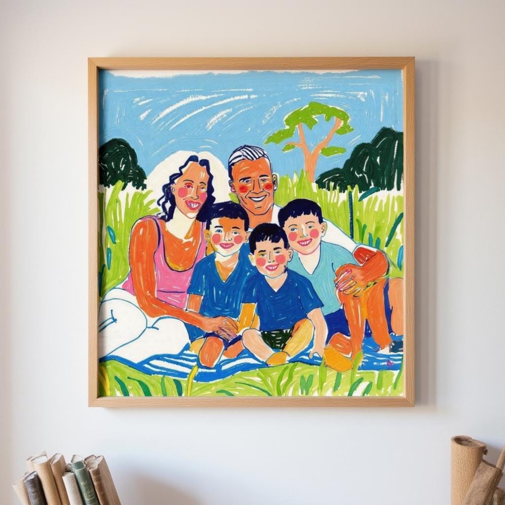 Family Portrait Illustration on Canvas – Custom Gift from Photo, Giclee Printed Art