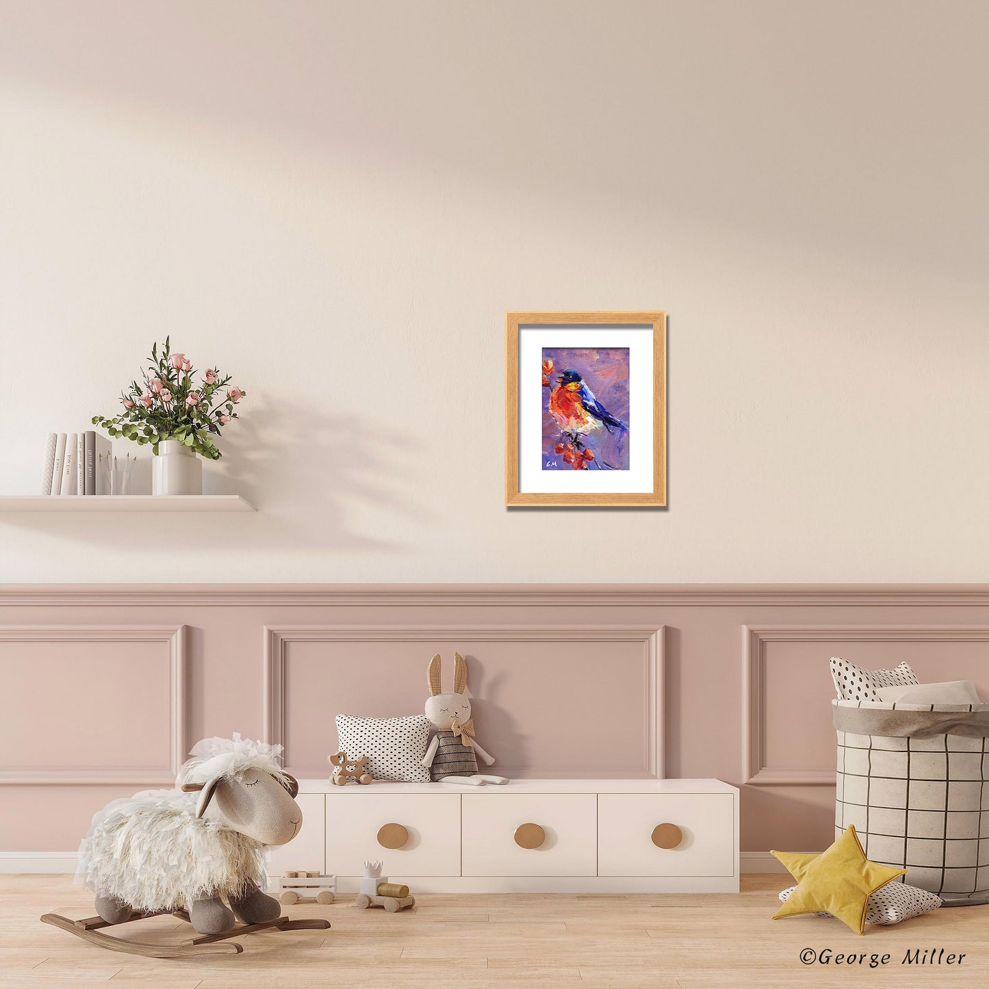 Original Bird Painting, Impasto Oil Painting, "Winter's Songbird" by George Miller