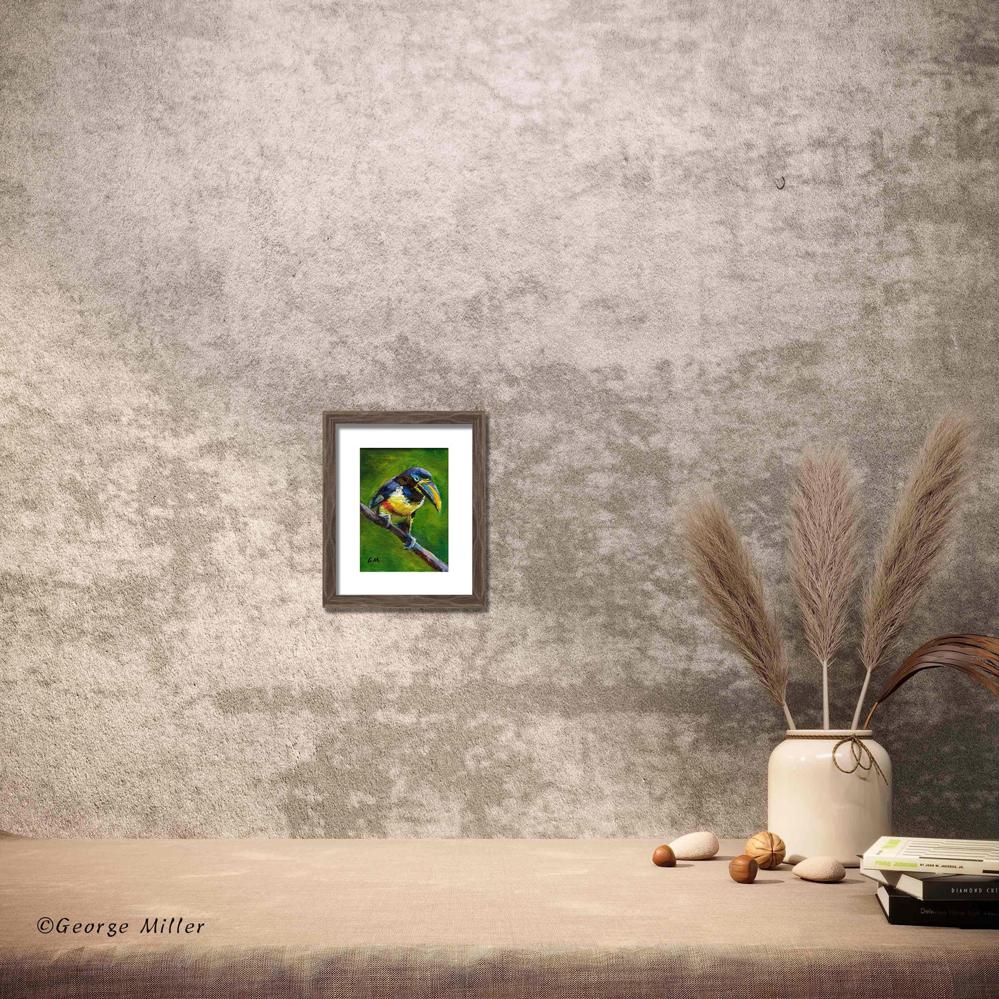 Impasto Painting, "Toucan's Perch," Textured Bird Art on Canvas