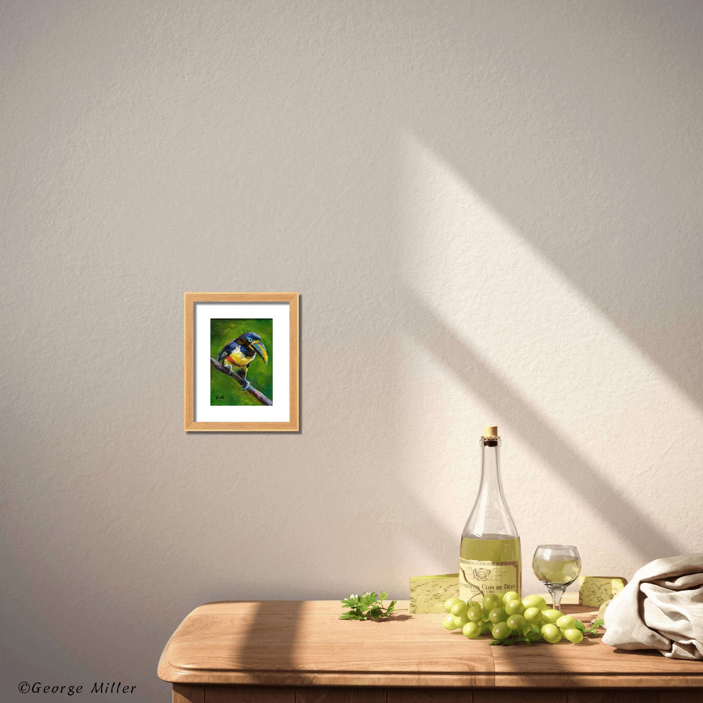 Impasto Painting, "Toucan's Perch," Textured Bird Art on Canvas