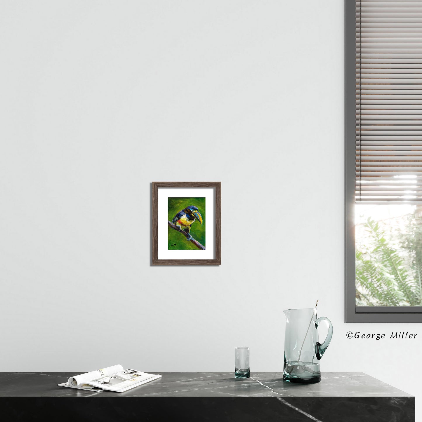 Impasto Painting, "Toucan's Perch," Textured Bird Art on Canvas