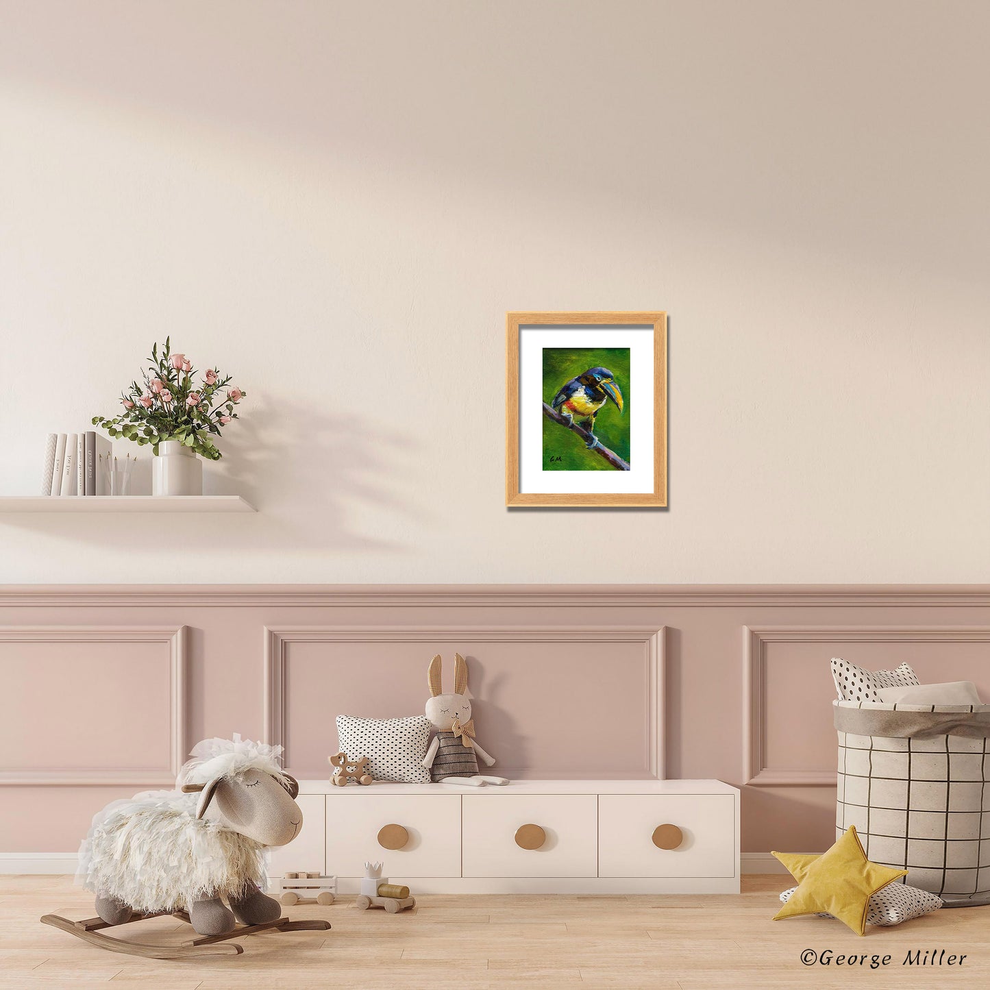 Impasto Painting, "Toucan's Perch," Textured Bird Art on Canvas