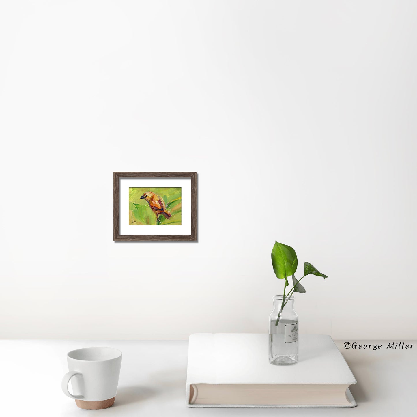 Modern Art Bird Painting Palette Knife Technique Vibrant Spring Nature Scene