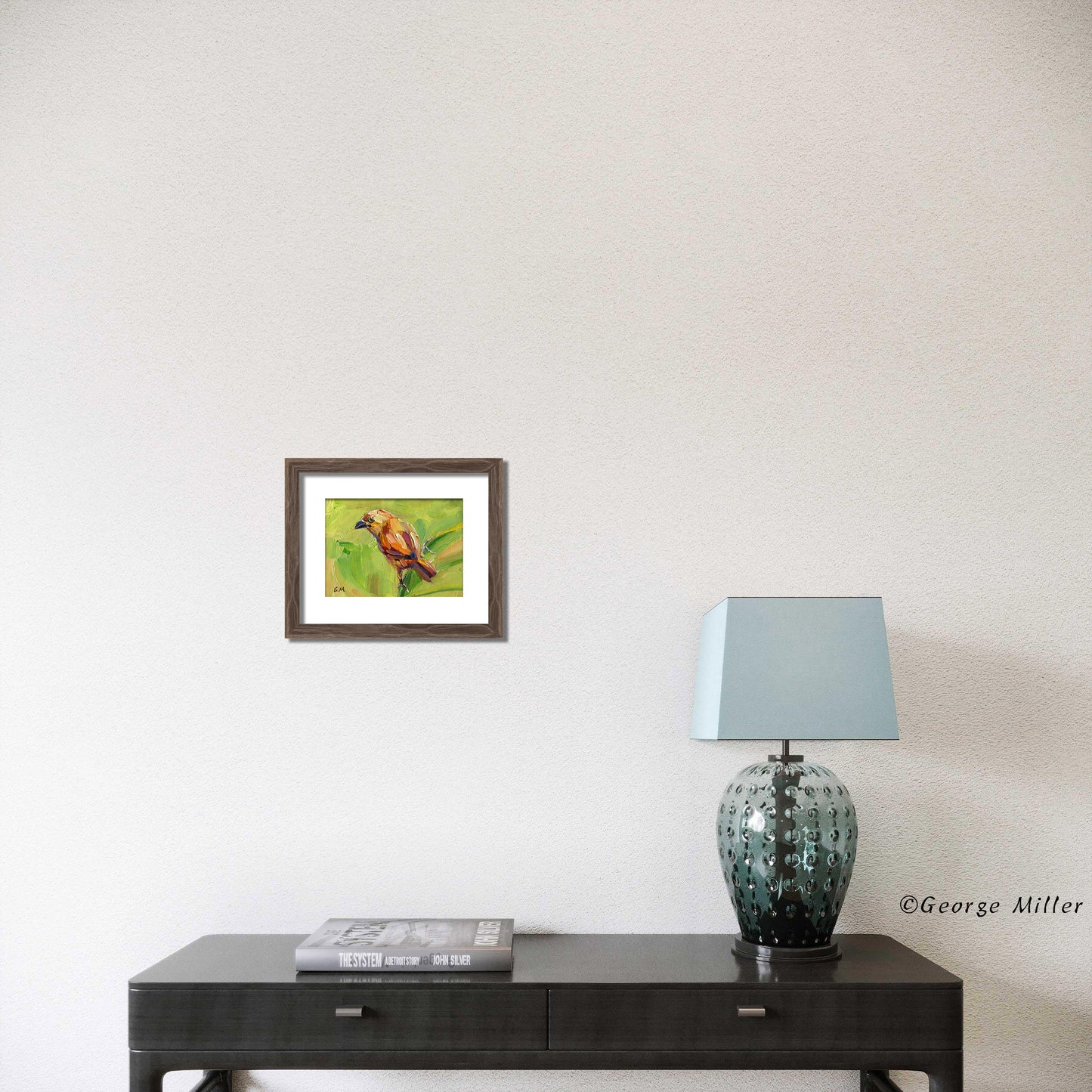 Modern Art Bird Painting Palette Knife Technique Vibrant Spring Nature Scene