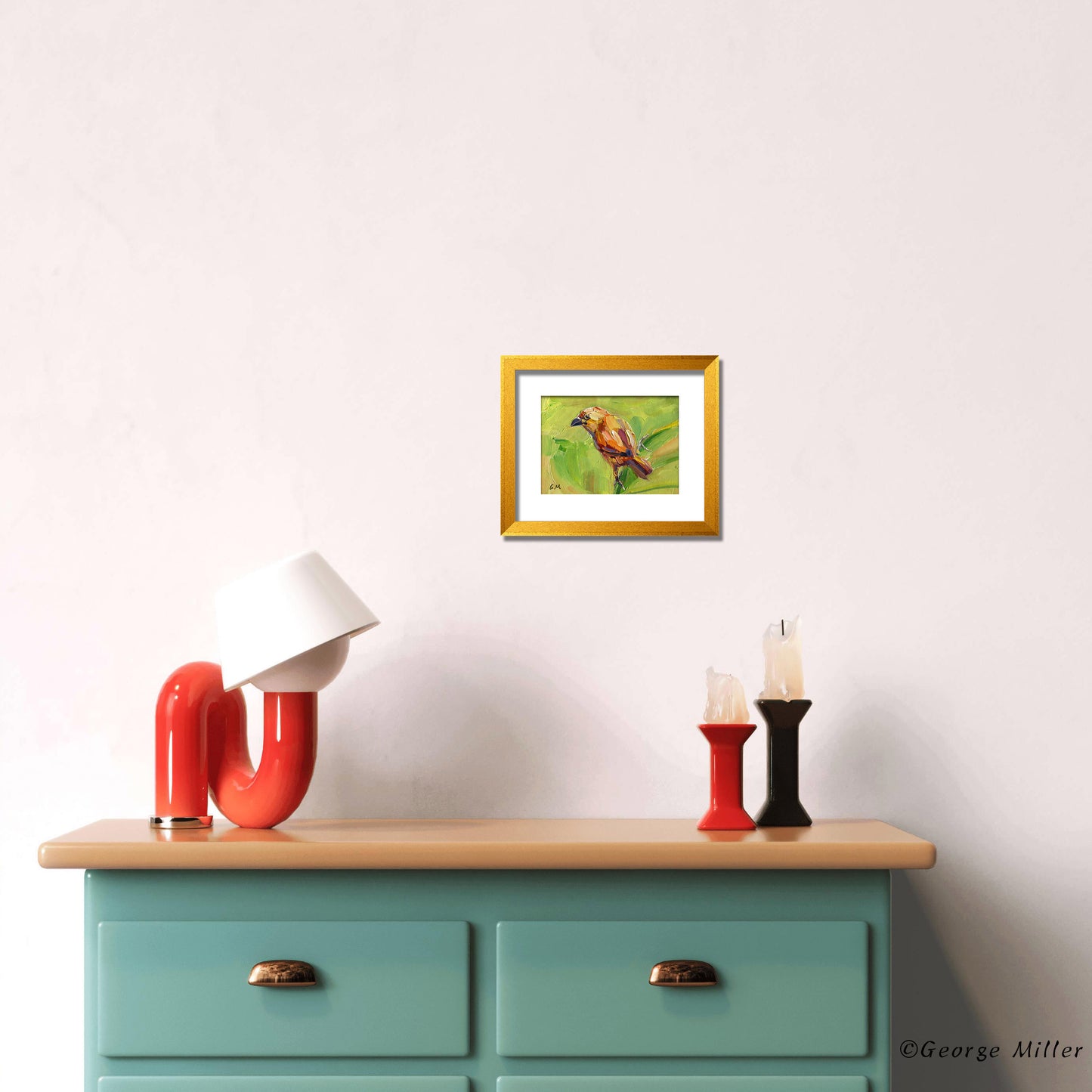 Modern Art Bird Painting Palette Knife Technique Vibrant Spring Nature Scene