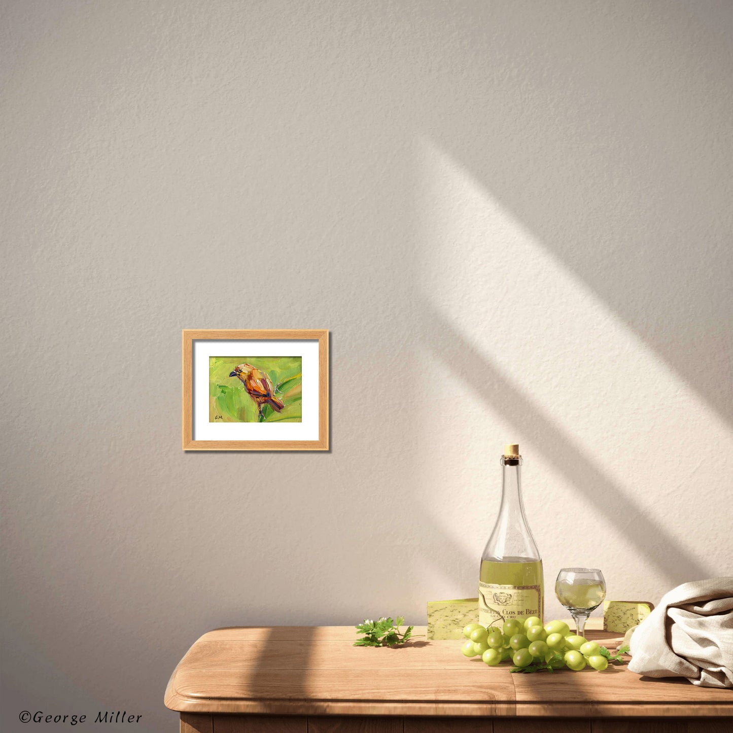 Modern Art Bird Painting Palette Knife Technique Vibrant Spring Nature Scene