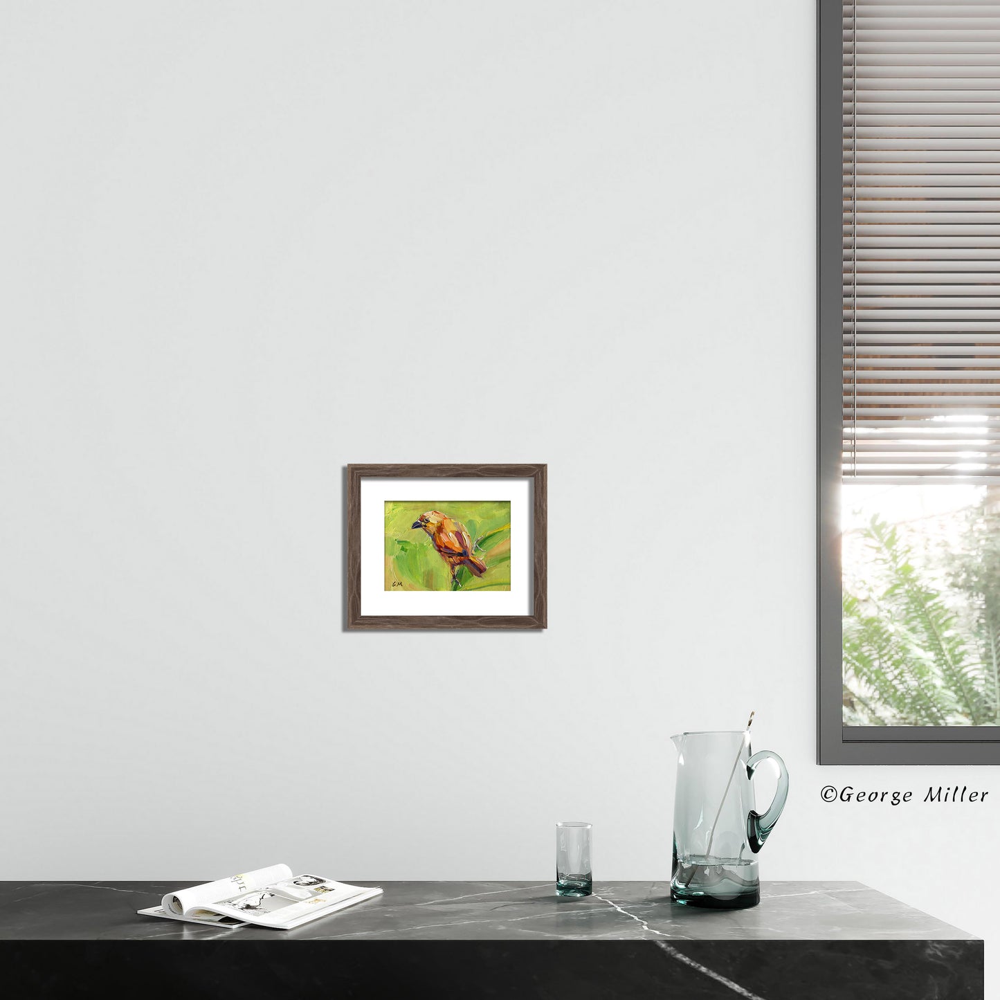 Modern Art Bird Painting Palette Knife Technique Vibrant Spring Nature Scene